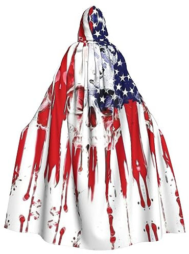 HJLUUFT Umhang mit amerikanischer Flagge, Totenkopf, mittelalterlicher Kapuzenumhang, Renaissance, langer Umhang für Herren, Cosplay, Kostüme, Halloween