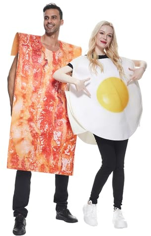 EraSpooky Costume per colazione uovo e pancetta fritto Coppia per adulti costume da cibo Halloween Fancy Abito
