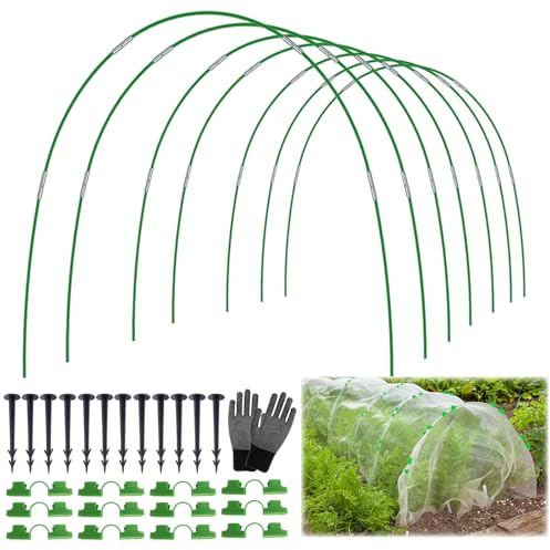 60pcs Garden Hoops for Raised Beds, Rust-Free Fiberglass Plant Stakes, Greenhouse Hoops Grow Tunnel for Plant Protection, DIY Row Cover Hoops for Netting & Shade Cloth & Plant Covers