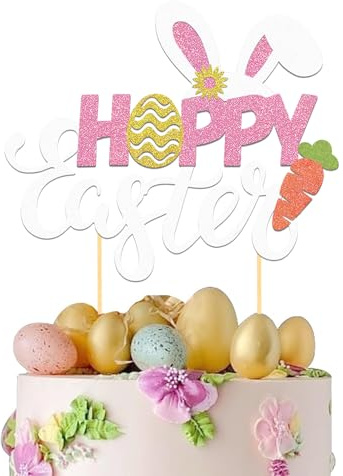 Happy Easter Cake Toppers for Easter Decorations, Bunny Ear Cake Toppers for Cake Decorations (Happy B)