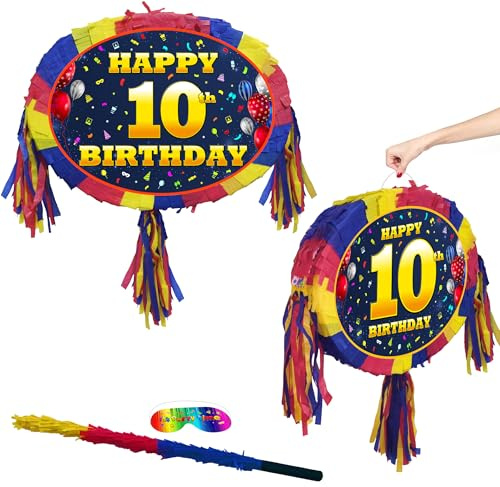 10th birthday pinata with stick - Ten party game - Big 18 inch