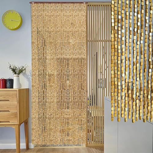 LRYELWA Perlenvorhang Türvorhang Bambusvorhang Fadenvorhang Holzperlenvorhang Raumteiler Deko Vorhänge für Fenster Zimmer,mit Zubehör,Anpassbare Farben und Größen (80 Stränge 80cm x 180cm)