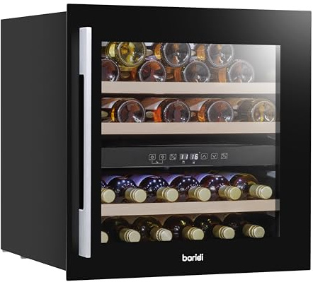 Dellonda Baridi 60cm Built-In 36 Bottle Wine Cooler with Beech Wood Shelves and Internal LED Light, Black - DH117