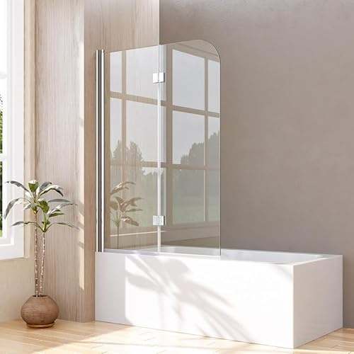 2-teilig Duschwand für Badewanne 100x120cm Doppelfaltflügeltür faltbar Badewannenaufsatz Silber Dusche Duschtrennwand, Trennwand Badewannenwand mit 5mm ESG Glas, Höhe 120cm