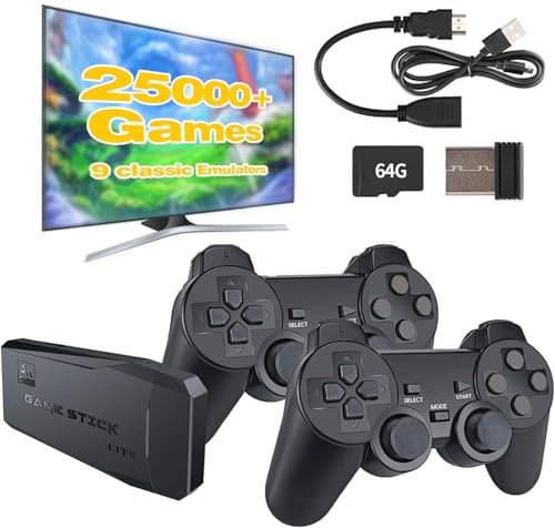 Retro Tv Video Games Console: 4K Retro Video Games Console USB Plug in TV with 64G Card - Plug & Play Retro Game Console with Dual Wireless Controllers, 20000+ Classic Games