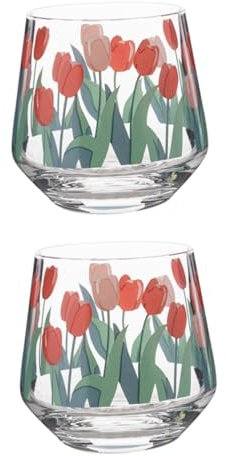 KICHOUSE Vasos De Vidrio Diseño Tulipán Retro 400 Ml, Copas De Cristal Transparente para Leche y Jugo, Set De 2 Unidades para Uso Doméstico y Bebidas Frías