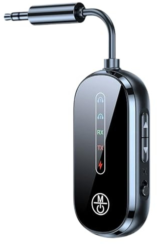 Durabled Wireless Transmitter Adapter, Long Battery Life, Car Audio Receiver, ABS 2-in-1 Display Plug, Digital Stereo Support, Use for Travel Headphones Smartphones Tablets, 13x2.9x1.3cm