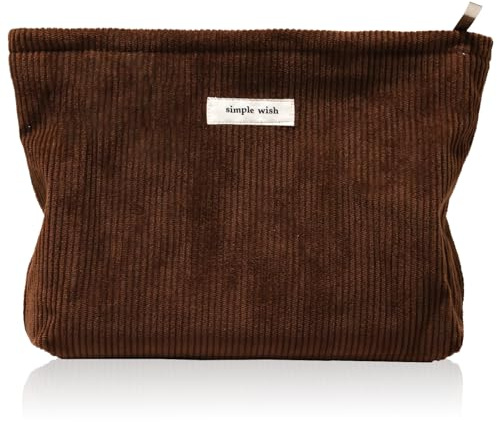 Kosmetiktasche, Kulturtasche Damen, Kulturbeutel Groß (Braun) | Waschtasche Cord, Makeup Bag, Multifunktionaler für Schule, Reisen, Strand, Einkaufen