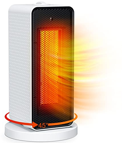 Fläktvärmare badrum 1 200 W Ninonly ekonomisk elektrisk värmare PTC automatisk svängning 3 inställningar varm temperatur skydd mot tippning och överhettning vit