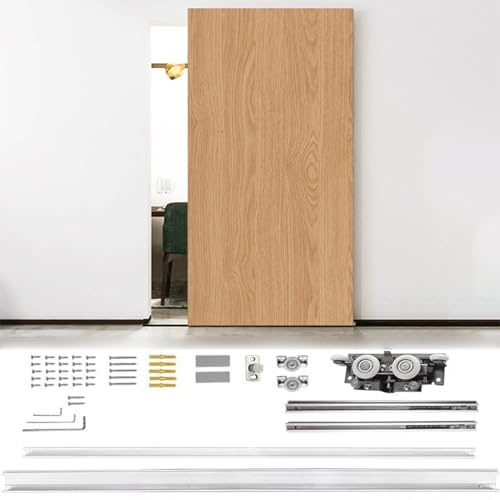Minglez Sliding Door Kit Invisible Sliding Door Track 36 48 52 54 60 inch, Trackless Barn Ghost Door for Wooden Pocket Door, Concealed Garage Door Hardware Kit for Kitchen(37inch/94cm)