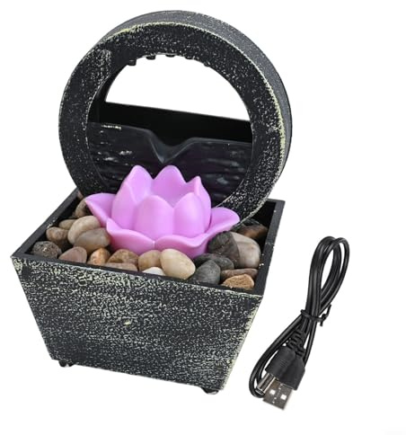 Tidevib Tabletop Indoor Water Fountain with Creative Flowing Water Design, Pebble Rock Ornament and Calming LED Light, Battery or USB Powered(A)