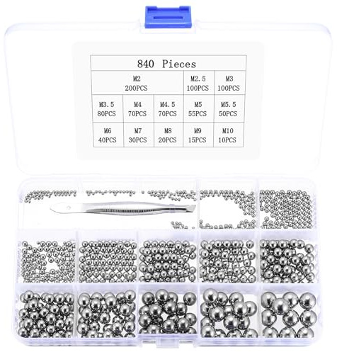 840 Pièces Billes de Précision en Acier Inoxydable, Roulement à Billes en Acier Inoxydable, Métalliques Sphères pour Roulements de Vélos, Skateboards, Rollers(13 Tailles)