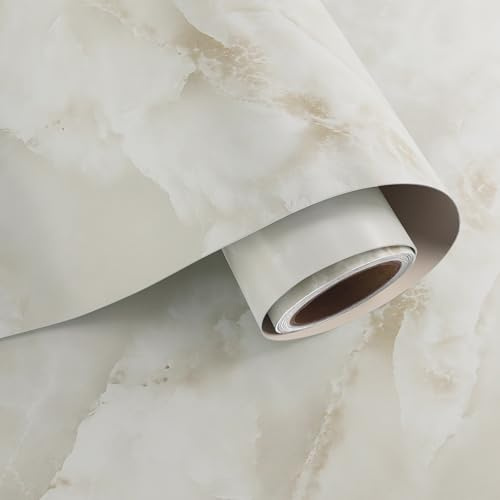VaryPaper Cream Marble Wallpaper Self Adhesive Kitchen Worktop Covering 40cmx800cm Matte Cream Onyx Contact Paper for Furniture Sticky Back Plastic Bathroom Wallpaper Waterproof Cupboard Vinyl Wrap