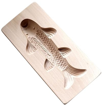 Mllepjdh Premium Carved Carp Wooden Mould for Traditional Baking and Handmade Kitchen Tool Steamed Buns