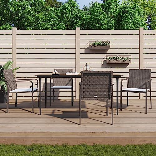 Teenpull Gartenstühle mit Kissen 4 STK. Braun, 56x59x84 cm Poly Rattan, robuste Terrassenstühle für Außenbereich, Bequeme Gartensessel
