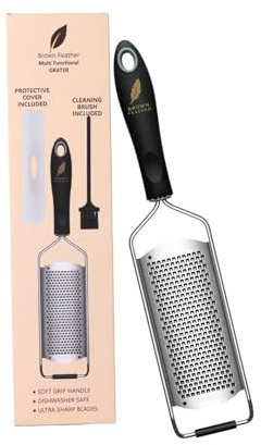 Brown Feather Lemon Zester & Garlic Grater - Microblade Kitchen Hand Zest & Cheese Graters, Micro Plane Food Parmesan Fine Handheld Ginger Planer, Good Grips Pro Citrus & Chocolate Coconut & Rotary