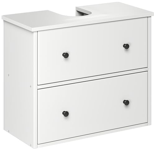 YITAHOME Waschbeckenunterschrank mit schubladen, Badezimmerschrank, 2 große Schubladen, 60 x 30 x 50 cm, badunterschrank wandmontage Weiss