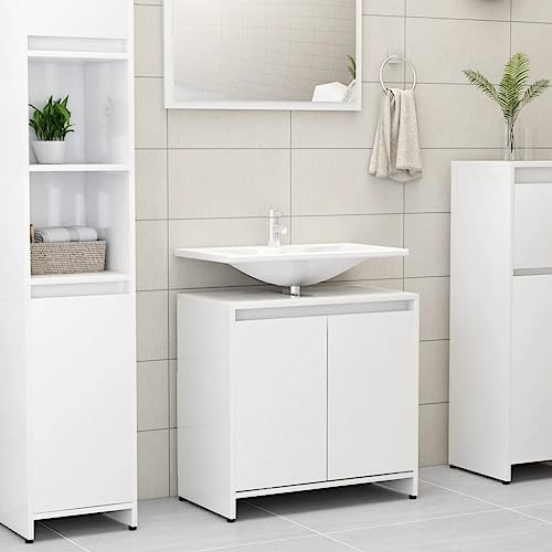 Modern Under Sink Bathroom Cabinet Free Standing Sink Storage Unit with 2 Doors Stylish Grey & Rustic Finish Perfect for Washbasins Without Pedestal 60x33x61 cm