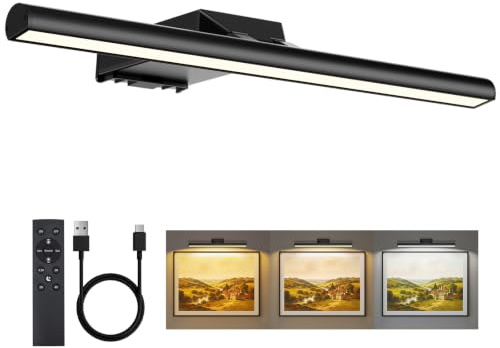 Neymlya Bildbeleuchtung Kabellos, 10000mAh Akku Bilderleuchte 40cm Schwarz | LED Wandleuchte Innen mit Fernbedienung, Dimmbar 3 Farbtemperaturen, 4 Timer, CRI 95+, 300LM super hell Bilderlampe