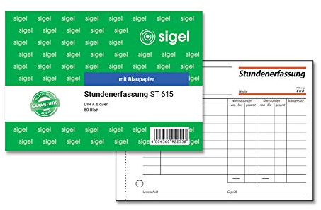 SIGEL ST615 Stundenerfassung Arbeitszeitnachweis, A6 quer, 50 Blatt, mit Blaupapier