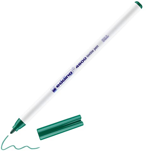 edding 4600 Textilstift - grün - 1 Stift - Rundspitze 1 mm - Textilstifte waschmaschinenfest (60 °C) zum Stoff bemalen - Stoffmalstift