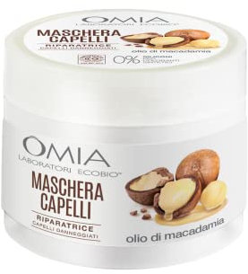 Omia, Maschera Per Capelli Eco Bio Con Olio di Macadamia, Trattamento Ristrutturante Per Capelli Stressati e Spenti, Maschera per Lavaggi Frequenti, Senza Siliconi, SLES e PEG - 250 ml