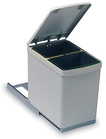 afinternishop Pattumiera da cucina 2 cesti scorrevoli, resistente, grigio chiaro, plastica, 7.5 litri
