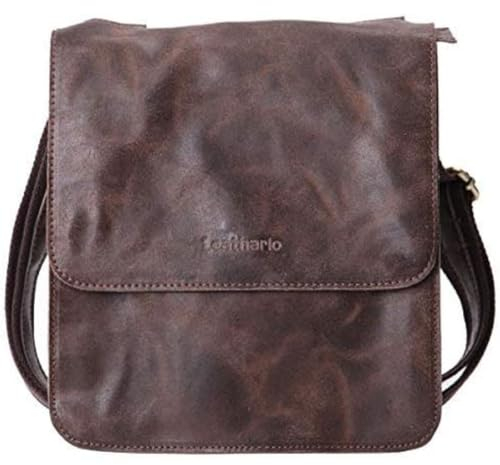 Leathario Herren Umhängetasche Leder，Schultertasche aus Echtem Leder，Herrentasche mit Großer Kapazität für Alltag Freizeit Arbeit