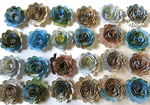 Always In Blossom 24 Small Scalloped World Atlas Map Paper Flowers, Handcrafted from Vintage Map Book Pages, 1.5–2 Roses