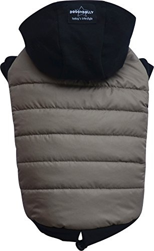 Doggydolly W399 Hundemantel/Hundepullover wasserabweisend mit Kapuze, Cappuccino/schwarz, Wintermantel/Winterjacke (XS- Brust 31-33 cm Rücken 18-20 cm)