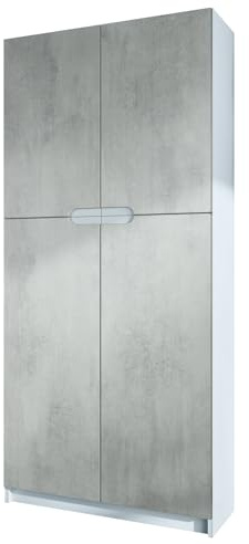 Vladon Büroschrank Logan V1, Made in Germany, Aktenschrank mit 5 Fächern und 4 Türen, Weiß matt/Beton Oxid Optik (82 x 185 x 37 cm)