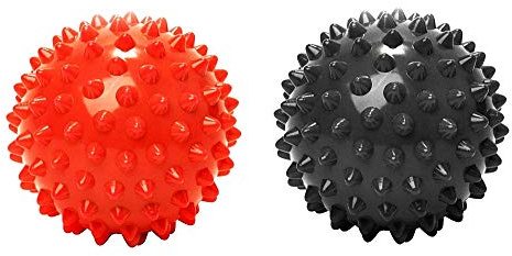 LoveLegis 2 Massagebälle 7,5 cm Durchmesser Fitness Gymnastik Sport Antistress Rot Schwarz Hände Nacken Rücken Füße Arme Pilates Entspannung Selbstmassage Wohlbefinden Dehnung Muskeln Reha