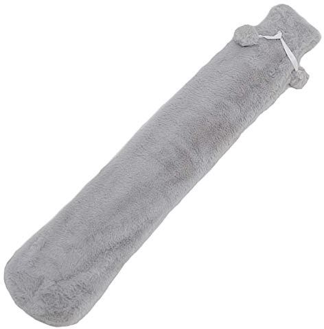 Lång varmvattenflaska med lock, 2 L varmvattenflaska med avtagbar och tvättbar mjuk plyschöverdrag varm på vintern, naturgummiflaska för nacke, midja, rygg, ben, axel, 74 x 13 cm (ljusgrå)