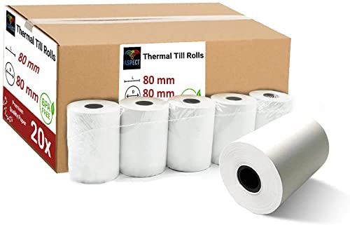 Aspect Thermal Paper Till Rolls 20 Rolls - Till Rolls for POS PDQ EPOS Cash Registers - BPA Free Cash Register Rolls-Made in The UK Pack of 20