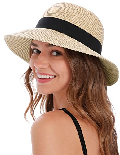 Sonnenhut für Damen, UV-Schutz, große breite Krempe, verstaubarer Sonnenhut für Damen, Strohhüte