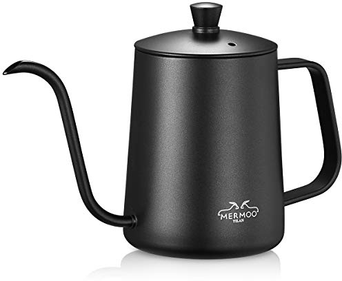 MERMOO YILAN Kaffeekessel 600ML Kaffeekanne Schwanenhals-Ausguss Kaffee-Tropfkessel aus Edelstahl Perfekt für die Verwendung von Kaffeefiltern & Tee-Zubereitung (schwarz)