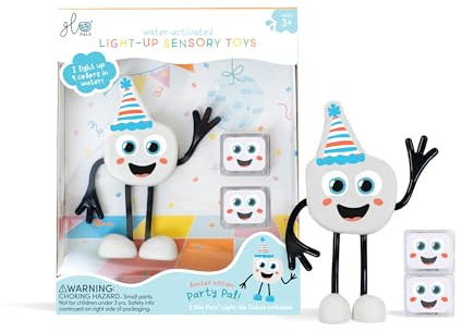 Glo Pals Party Pal Jouet de bain sensoriel lumineux activé par l'eau avec 2 cubes lumineux réutilisables pour enfants Multicolore Jeu sensoriel lumineux pour enfants 3 ans et plus
