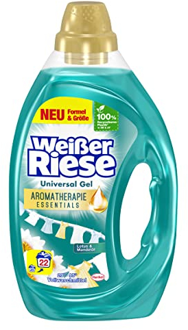Weißer Riese Universal Gel Aromatherapie Essentials Lotus & Mandelöl (22 Waschladungen), Vollwaschmittel für hygienisch reine & strahlend saubere Wäsche, 100% recycelbar*