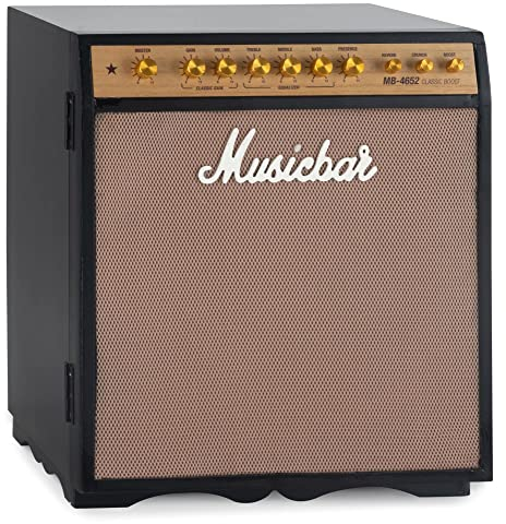 Stagecaptain Musicbar - Holz Möbel in Gitarrenverstärker-Optik - Entnehmbare Regalböden - Vintage Weinregal oder Spirituosen Regal - Nachttisch mit Stauraum für z. B. Schallplatten - Schwarz