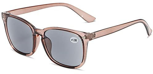 Lanomi Mode Getönte Lesebrille mit Sonnenschutz Damen Herren Sonnen Sehhilfe Lesehilfe Kunststoff Rechteckige Rahmen Sonnenbrille mit Sehstärke Dunkelbraun Rahmen Grau Linsen 2.5