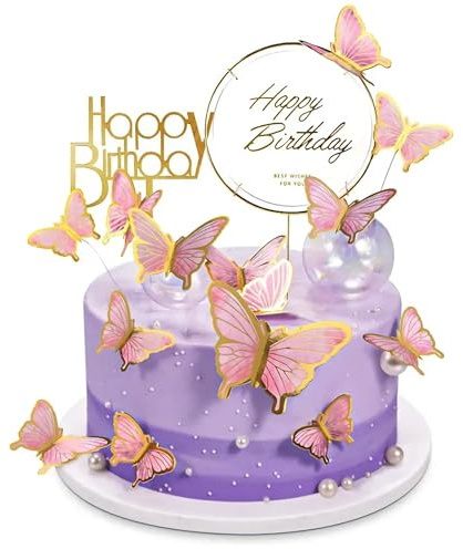 22 Stück Tortendeko Geburtstag,Schmetterlinge Deko Torte,Kuchen Deko (Rosa) | Cake Topper Geburtstag,Tortendeko Mädchen,Torten Deko,für Hochzeit,Party,Essen Dekoration