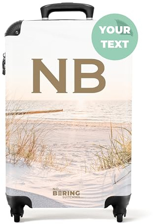 NoBoringSuitcases.com® Koffer personalisiert, Handgepäck Koffer - 55x40x20cm Handgepäck Trolley, Koffer Klein - Handgepäckkoffer - Dünen mit Meer - Leicht - Koffer mit Namen Initialen
