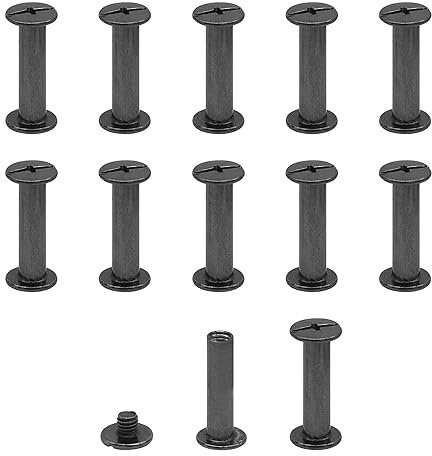 JJWNMLL 12 stück chicago schraubnieten, M5*20mm Schwarz glänzend für leder | Ledernieten schraubenpfosten metall nieten chicago schrauben, für brieftasche dekoration buchbinderei