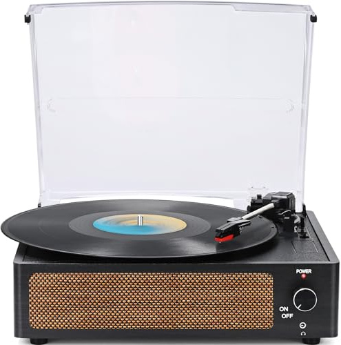 WOCKODER Giradischi in vinile vintage per dischi in vinile con altoparlanti Giradischi azionati a cinghia Supporto a 3 velocità, riproduzione wireless Bluetooth, cuffie, ingresso AUX, linea RCA,