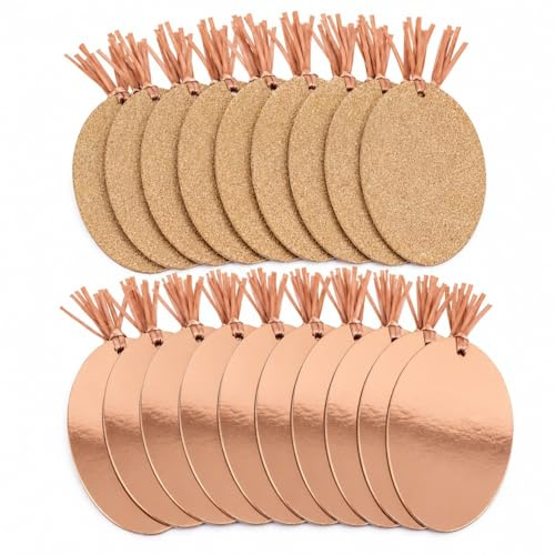 20 Luxury Rose Gold Oval Gift Tags – Glitter & Foil Design | Pack of 20 with Pre-Attached Ribbons – Premium Gift Tags for Christmas, Birthdays & Weddings (10 Glitter & 10 Foil)