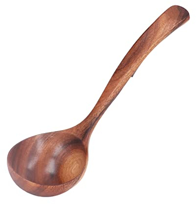 Lwuey Mestolo in legno, manico lungo, in legno di teak, cucchiaio da portata per porridge per cucinare cucina, finitura liscia, leggero, texture naturale, sostenibile, durevole, fatto a mano,