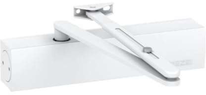 Geze Türschließer Grundkörper TS 4000 EN 2-6 in Weiß mit Feststellgestänge für einflügelige Türen bis 1400 mm Flügelbreite und Montageplatte - 28,7x4,6x6 cm