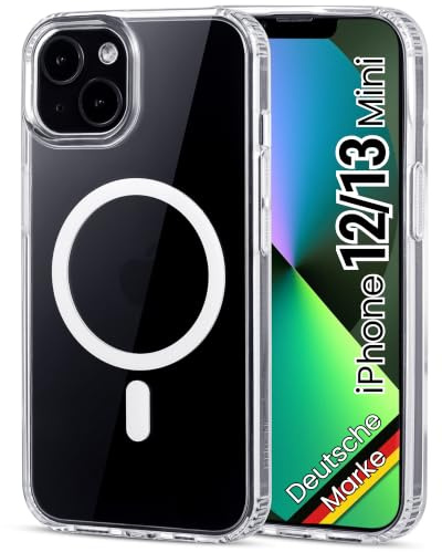 JProtect für iPhone 12/13 Mini Hülle für Magsafe (TOP Schutz & Magnetkraft) Magnetische Handyhülle Transparent für iPhone 12 & 13 Mini - Hülle Magnet für MagSafe Zubehör Case Stoßfest