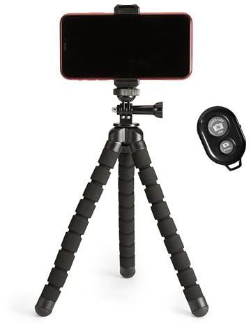 Amazon Basics Treppiede portatile e flessibile con telecomando wireless e morsetto per smartphone, 25,4 cm, nero