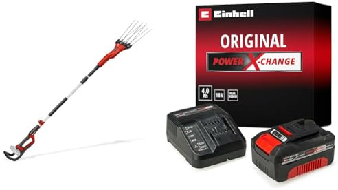 Einhell Secoueur de fruits sans fil GE-FS 18/53 Li-Solo Power X-Change (18V, Hauteur de travail avec fonction télescopique, Dents légères et robustes) avec Chargeur et Batterie 4,0Ah